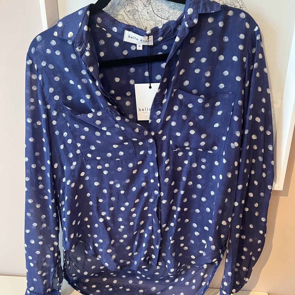 Bella Dahl blue polka dot button down